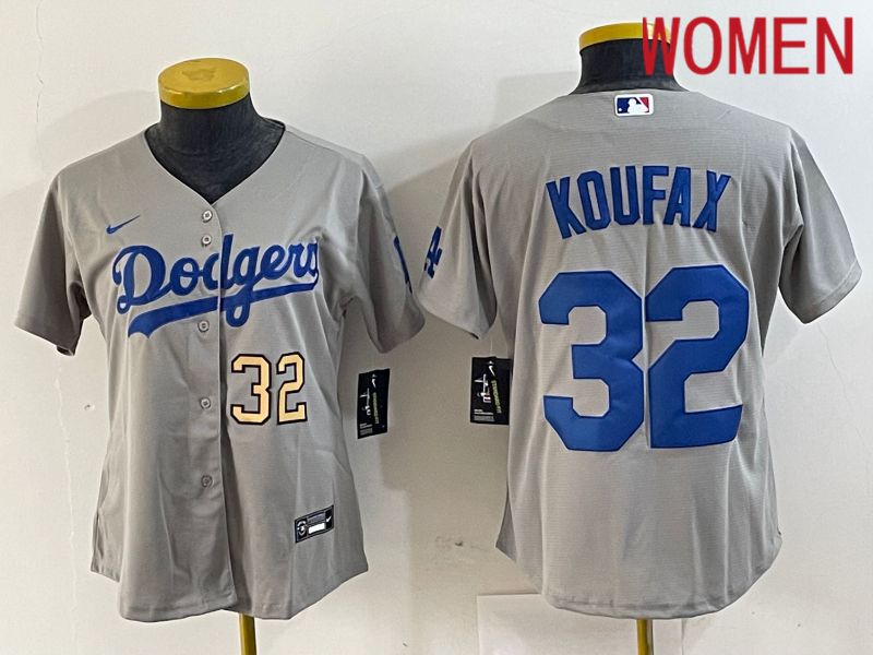 Women Los Angeles Dodgers 32 Koufax Grey Game Nike 2024 MLB Jersey style 1